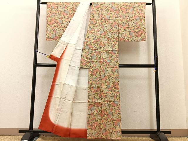 平和屋着物■上質な紬 草花文 正絹 逸品 BAAX6184hj