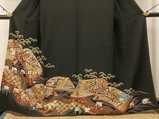 平和屋着物■豪華黒留袖 源氏物語 金彩 正絹 逸品 BAAX6186hj
