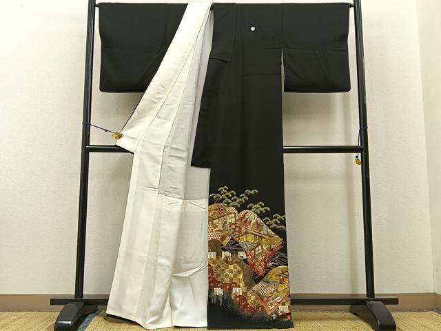 平和屋着物■豪華黒留袖 源氏物語 金彩 正絹 逸品 BAAX6186hj