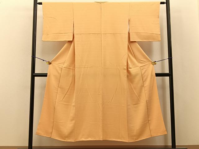 平和屋着物■上質な色無地 横段草花地紋 萱草色 正絹 逸品 BAAX6228hj