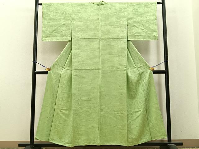 平和屋着物■上質な色無地 流水地紋 若菜色 正絹 逸品 BAAX6233hj