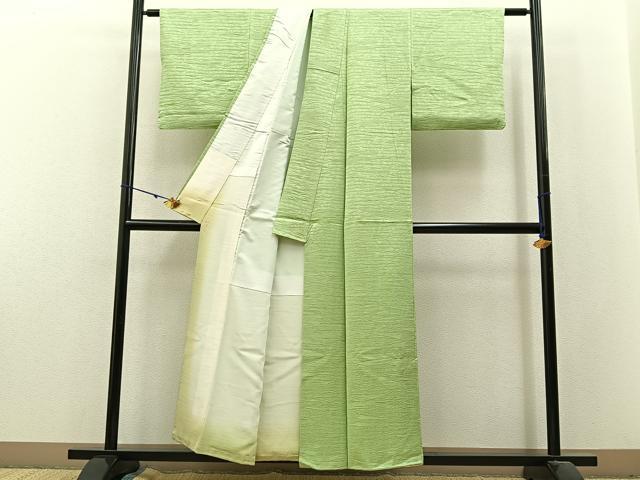平和屋着物■上質な色無地 流水地紋 若菜色 正絹 逸品 BAAX6233hj