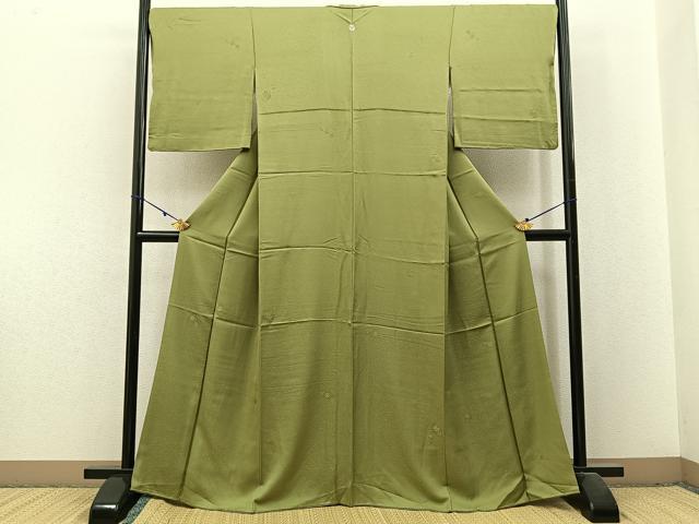 平和屋着物●上質な色無地 草花地紋 抹茶色 正絹 逸品 BAAX6234hj