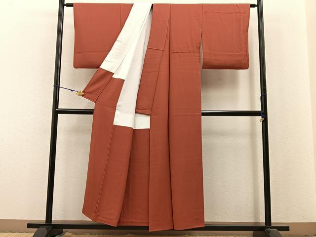 平和屋着物■上質な色無地 銀朱色 正絹 逸品 BAAX6235hj