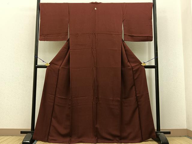 平和屋着物■上質な色無地 霞地紋 蒲葡茶色 正絹 逸品 BAAX6240hj