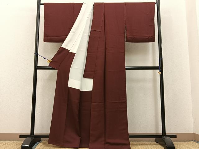 平和屋着物■上質な色無地 霞地紋 蒲葡茶色 正絹 逸品 BAAX6240hj