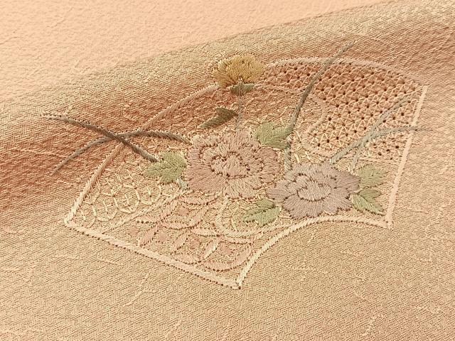 平和屋着物▽中国三大刺繍 スワトウ刺繍 訪問着 単衣 総刺繍 地紙牡丹文 正絹 逸品 BAAX6242hj