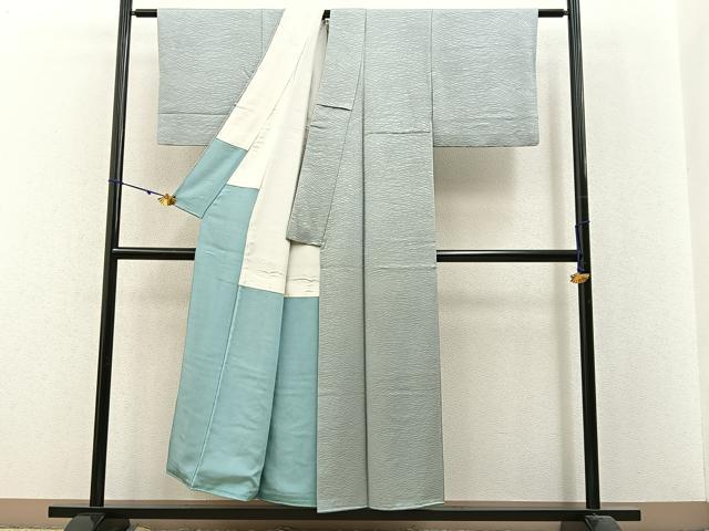 平和屋着物■上質な色無地 流線地紋 柳鼠色 正絹 逸品 BAAX6243hj