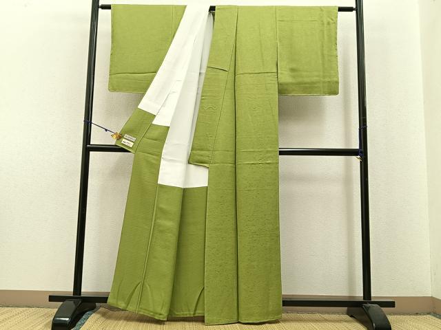 平和屋着物■上質な色無地 草花地紋 苗色 やまと誂製 正絹 逸品 未使用 BAAX6248hj