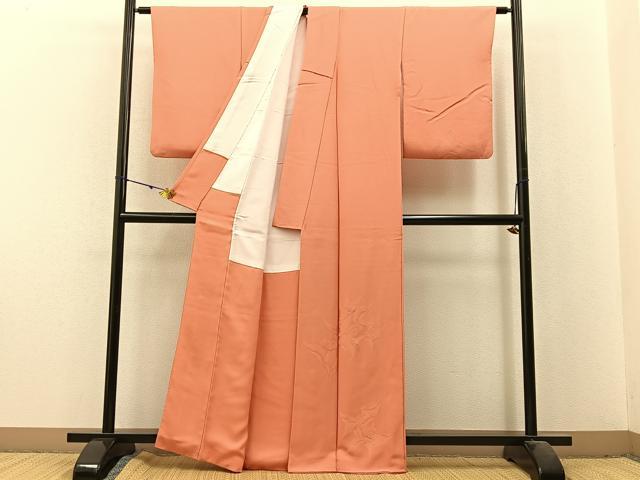 平和屋着物■無地絵羽訪問着 草花文 肉桂色 正絹 逸品 BAAX6251hj