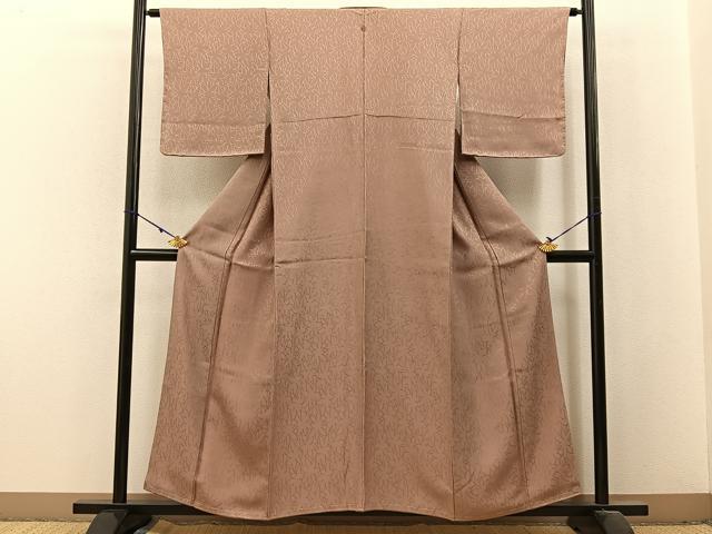 平和屋着物■上質な色無地 舞葉地紋 白茶色 正絹 逸品 未使用 BAAX6254hj