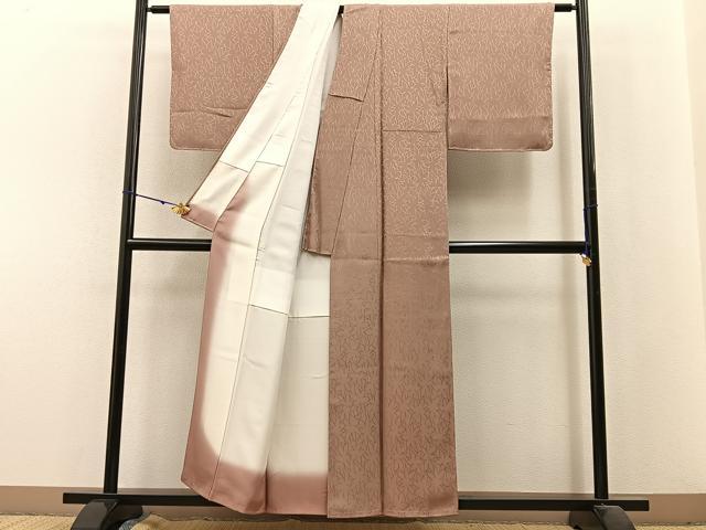 平和屋着物■上質な色無地 舞葉地紋 白茶色 正絹 逸品 未使用 BAAX6254hj