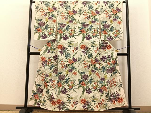 平和屋着物■上質な小紋 草花文 金彩 正絹 逸品 BAAX6268hj