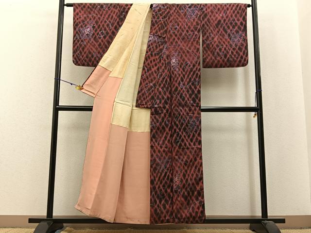 平和屋着物■上質なお召 寿光織 更紗花文 銀糸 正絹 逸品 BAAX6273hj