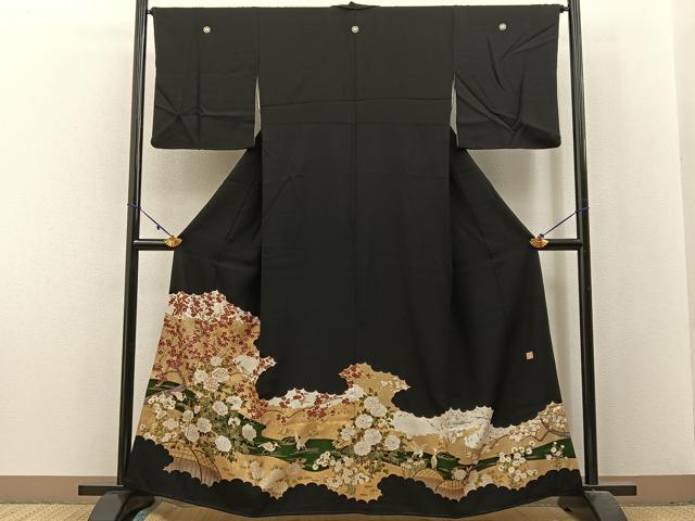 平和屋着物■豪華黒留袖 作家物 駒刺繍 流水花鳥文 金彩 正絹 逸品 BAAX6274hj