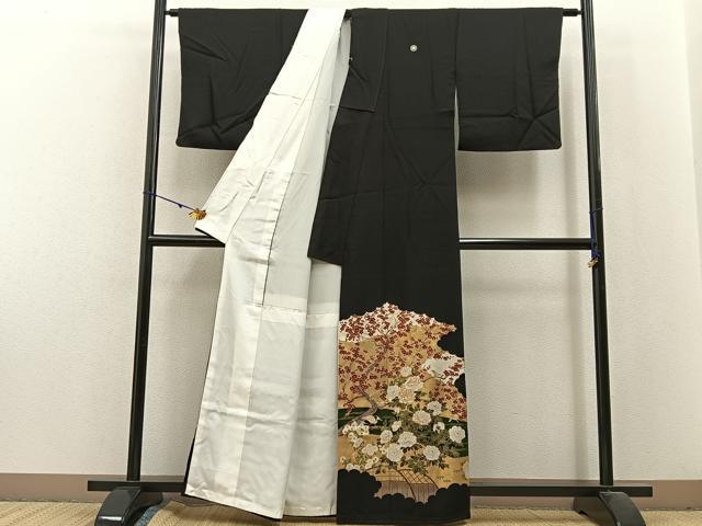 平和屋着物■豪華黒留袖 作家物 駒刺繍 流水花鳥文 金彩 正絹 逸品 BAAX6274hj