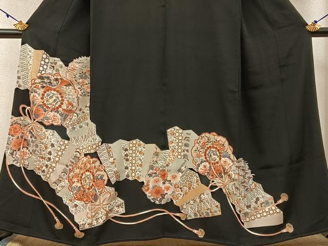 平和屋着物■豪華黒留袖 駒刺繍 鏡裏花鳥文 金彩 正絹 逸品 BAAX6275hj