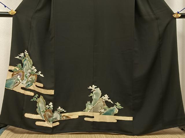 平和屋着物■豪華黒留袖 駒刺繍 エ霞風景文 金彩 正絹 逸品 BAAX6277hj