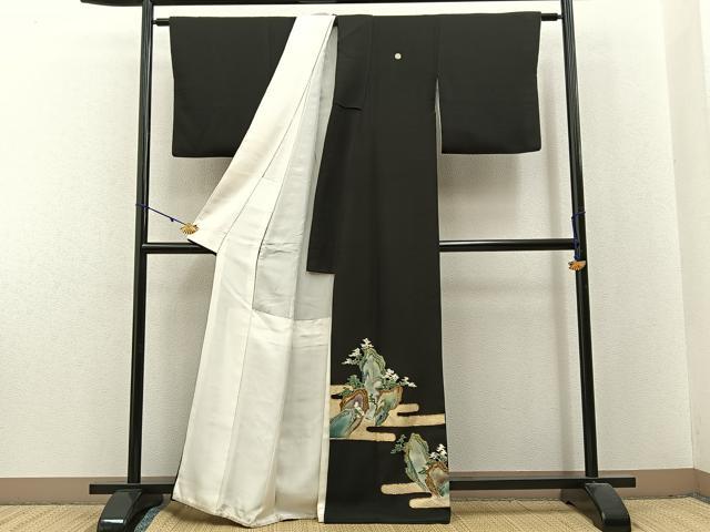 平和屋着物■豪華黒留袖 駒刺繍 エ霞風景文 金彩 正絹 逸品 BAAX6277hj