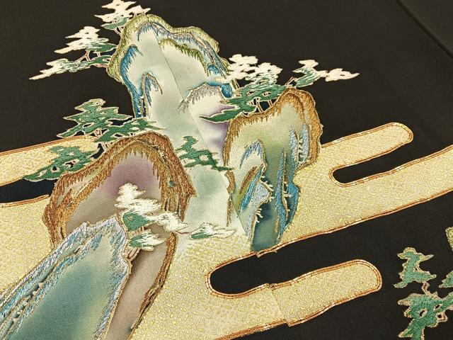 平和屋着物■豪華黒留袖 駒刺繍 エ霞風景文 金彩 正絹 逸品 BAAX6277hj