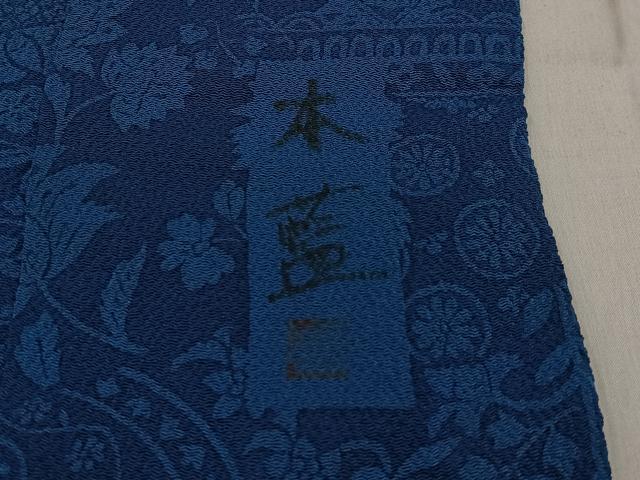 平和屋着物■上質な小紋 作家物 本藍 更紗花鳥文 鬼しぼ縮緬 正絹 逸品 BAAX6279hj