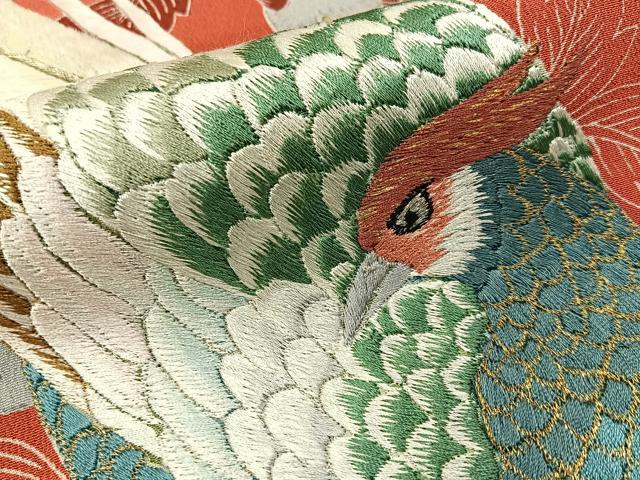 平和屋着物■豪華黒留袖 刺繍 尾長鶏花文 金銀彩 正絹 逸品 BAAX6280hj