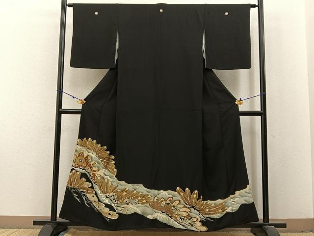 平和屋着物■豪華黒留袖 刺繍 浜松文 金彩 正絹 逸品 BAAX6282hj