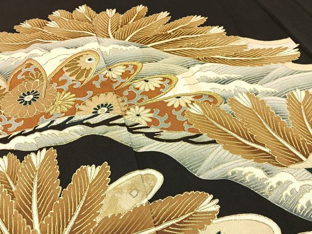 平和屋着物■豪華黒留袖 刺繍 浜松文 金彩 正絹 逸品 BAAX6282hj