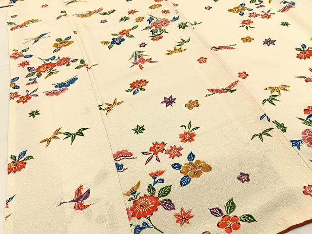 平和屋着物■上質な小紋 型染め 松竹梅 花鳥文 正絹 逸品 BAAX6285hj