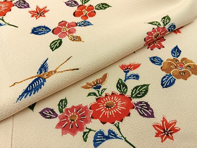平和屋着物■上質な小紋 型染め 松竹梅 花鳥文 正絹 逸品 BAAX6285hj