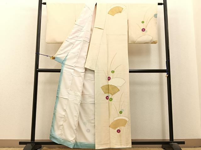 平和屋着物■訪問着 駒刺繍 地紙菊文 金彩 正絹 逸品 BAAX6286hj