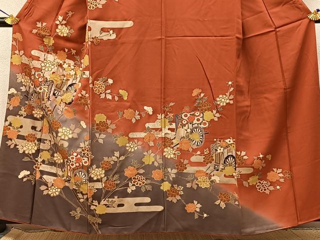 平和屋着物■訪問着 駒刺繍 御所車花文 暈し染め 金彩 正絹 逸品 BAAX6292hj