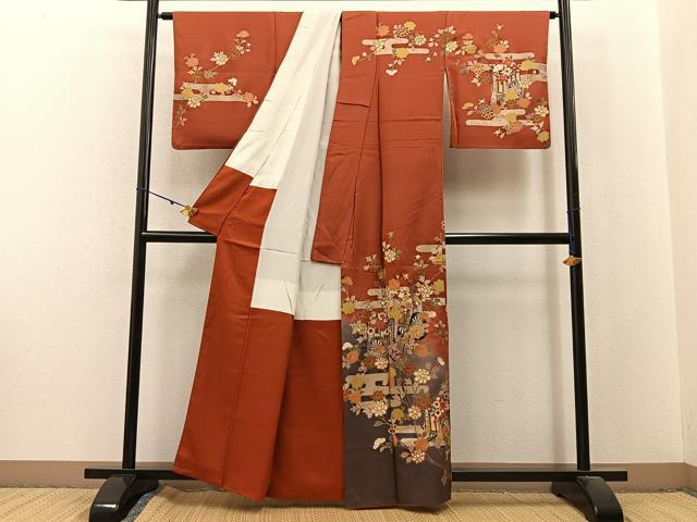 平和屋着物■訪問着 駒刺繍 御所車花文 暈し染め 金彩 正絹 逸品 BAAX6292hj