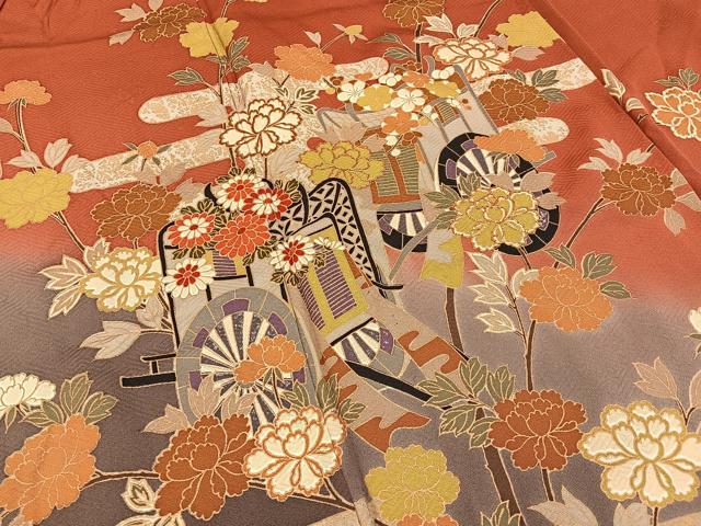 平和屋着物■訪問着 駒刺繍 御所車花文 暈し染め 金彩 正絹 逸品 BAAX6292hj