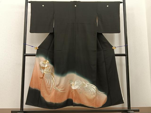 平和屋着物■豪華黒留袖 刺繍 尾長鶏 暈し染め 金彩 正絹 逸品 BAAX6300hj