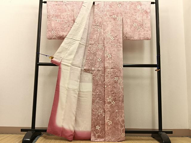 平和屋着物■上質な小紋 絞り 亀甲花文 正絹 逸品 BAAX6302hj