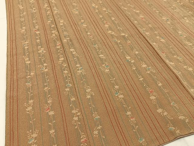 平和屋着物■上質な小紋 草花間道 鬼しぼ縮緬 正絹 逸品 BAAX6368hj