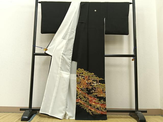 平和屋着物■豪華黒留袖 人物風景文 金彩 正絹 逸品 BAAX6369hj