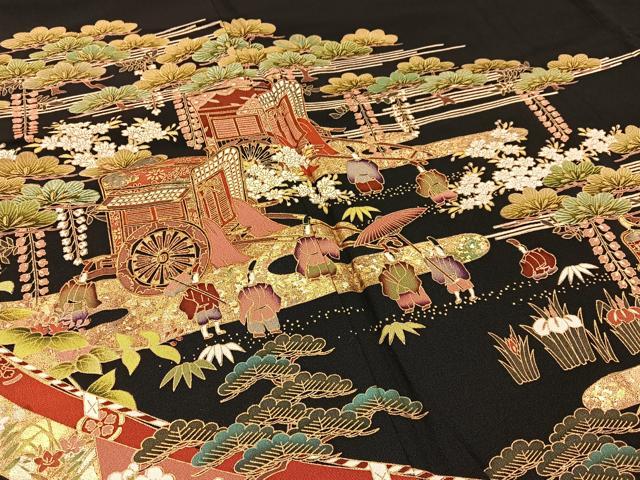 平和屋着物■豪華黒留袖 人物風景文 金彩 正絹 逸品 BAAX6369hj