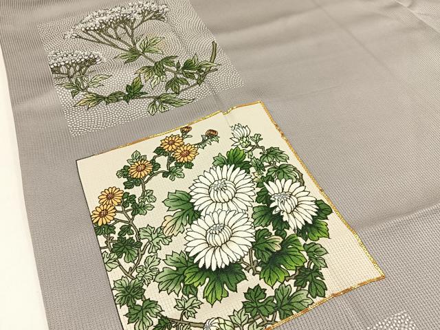 平和屋着物■訪問着 作家物 駒刺繍 色紙草花文 正絹 逸品 BAAX6381hj