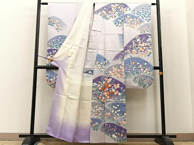 平和屋着物■豪華振袖 駒刺繍 重ね山菊花文 暈し染め 正絹 逸品 BAAX6385hj