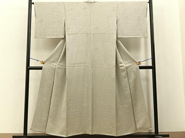 平和屋着物●本加賀友禅作家 柿本市郎監修 色無地 風景草花地紋 砂色 正絹 逸品 BAAX6396hj
