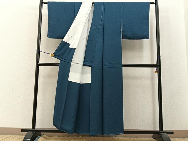 平和屋着物●上質な色無地 南天地紋 錆鉄御納戸色 正絹 逸品 未使用 BAAX6401hj