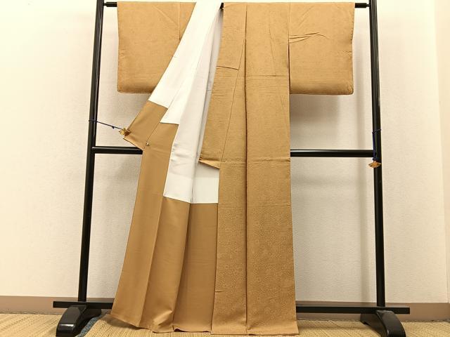 平和屋着物●上質な色無地 辻が花地紋 飴色 さが美扱い 正絹 逸品 BAAX6405hj