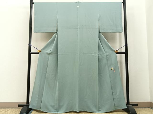 平和屋着物▽本草木染作家 瑞寶 色無地 単衣 柳鼠色 正絹 逸品 BAAX6419hj