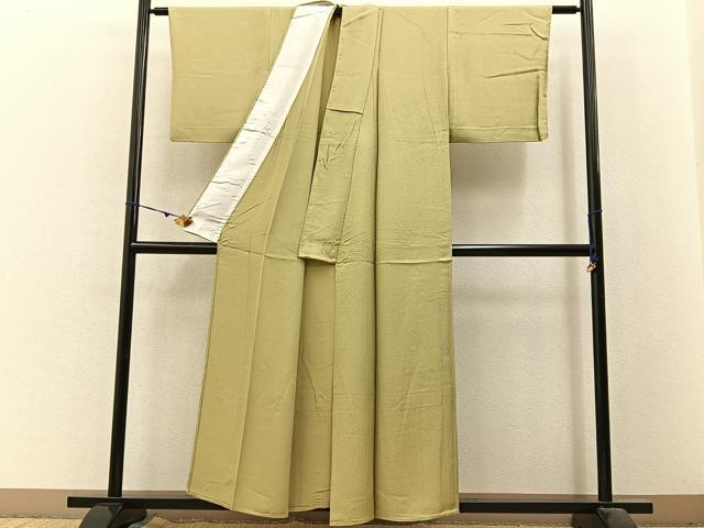 平和屋着物▽上質な色無地 単衣 更紗草花地紋 蒸栗色 正絹 逸品 BAAX6420hj