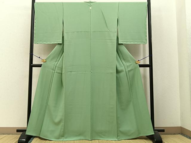平和屋着物▽上質な色無地 単衣 若葉色 正絹 逸品 未使用 BAAX6421hj
