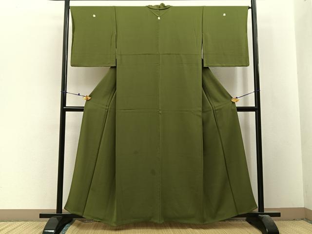 平和屋着物▽上質な色無地 単衣 海松色 正絹 逸品 BAAX6439hj