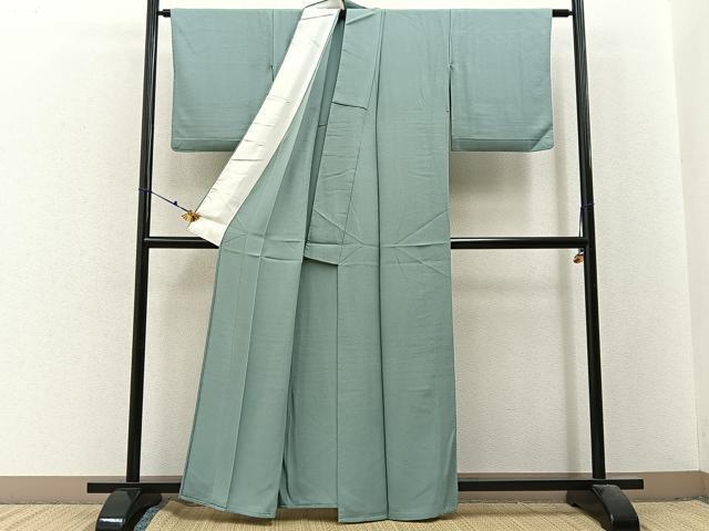平和屋着物▽上質な色無地 単衣 錆青磁色 正絹 逸品 BAAX6440hj