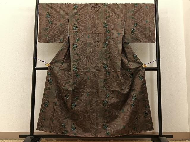 平和屋着物■上質なお召 流水草花文 正絹 逸品 未使用 BAAX6455hj